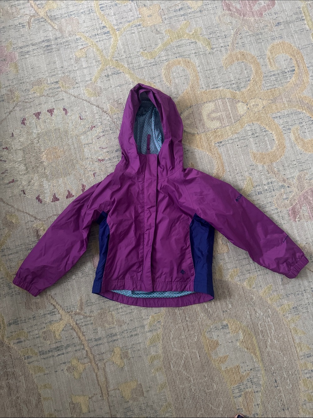 Columbia Girls' Purple and Navy Hooded Rain Jacket